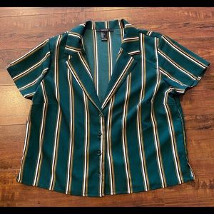 Forever 21 button down striped green top SZ Small